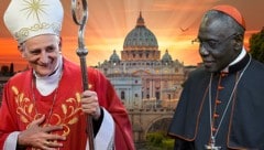 Liberal oder konservativ: Welchen Weg die Kirche künftig einschlägt, hängt von Papst Franziskus‘ Nachfolger ab. Krasse Gegensätze wären etwa Kardinal Zuppi (li.) und Kardinal Sarah (re.) (Bild: Krone KREATIV/stock.adobe.com, AP)