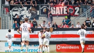 So kann‘s gehen: Amstetten jubelte vor den Fans der Admira. (Bild: GEPA)