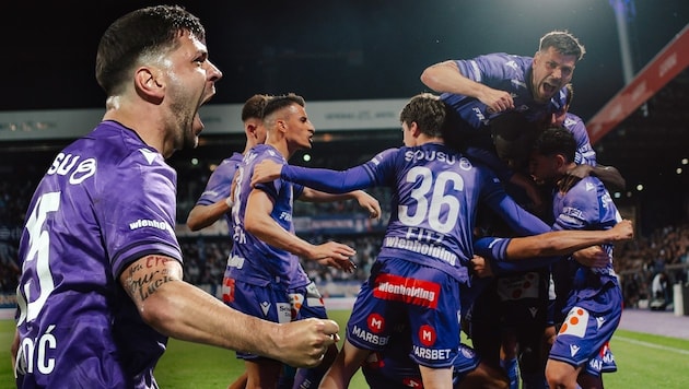 Großer Jubel! Die Wiener Austria bezwingt Sturm Graz mit 2:1. (Bild: GEPA)
