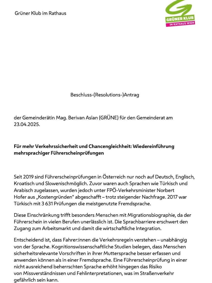 Diesen Antrag wollte Aslan in der letzten Gemeinderatssitzung am 23.April 2025 einbringen.