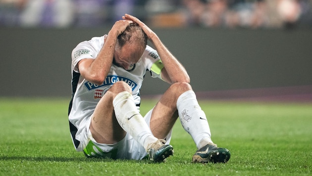 Sturms Kapitän Jon Gorenc-Stankovic konnte das K.o. bei Austria nicht fassen. (Bild: APA/GEORG HOCHMUTH)
