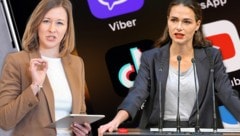 Plakolm lehnt ab, was Neßler fordert und in Australien bereits Gesetz ist. (Bild: Krone KREATIV/SEPA.Media | Michael Indra, Parlamentsdirektion/Johannes Zinner, prima91)