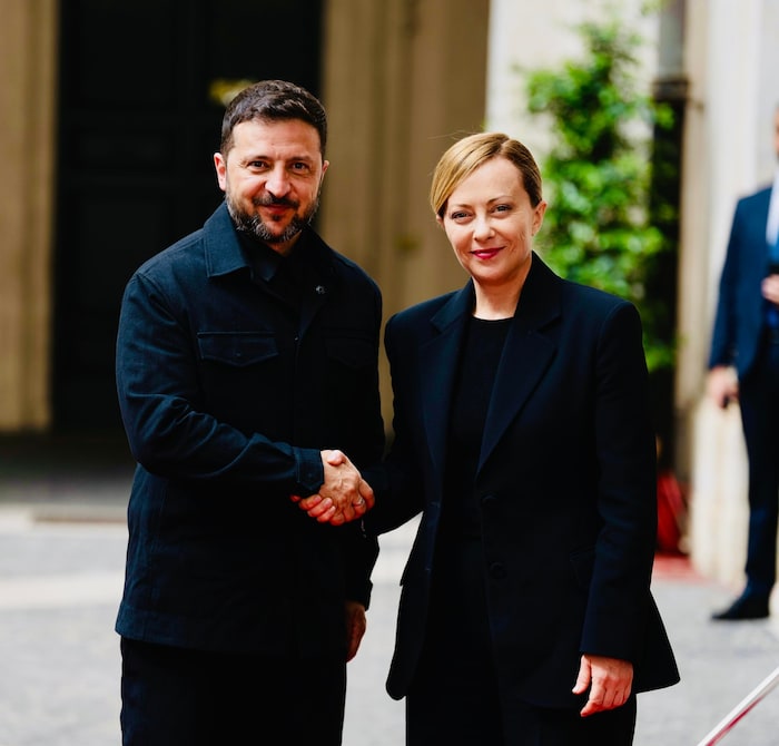 Der ukrainische Präsident Wolodymyr Selenskyj und die italienische Ministerpräsidentin Giorgia ...