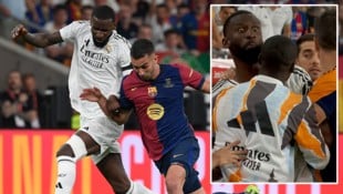 Antonio Rüdiger (l.) zuckte in der Nachspielzeit der Verlängerung total aus. (Bild: APA/AFP, X.com)