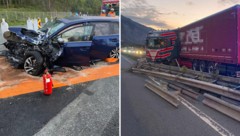 Aufgrund des Unfalls musste die A12 komplett gesperrt werden. (Bild: FF Silz, Krone KREATIV)
