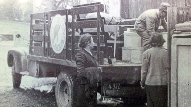 Einer der Lkw, der nach dem Kriegsende Hilfsgüter brachte. (Bild: Diözesanarchiv Innsbruck)