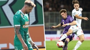 Rapids Guido Burgstaller und Sturm-Angreifer William Böving müssen zuschauen (Bild: Krone KREATIV/GEPA pictures)