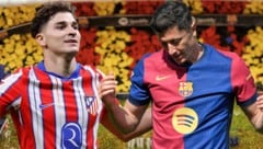 Stürmt Julian Alvarez (li.) bald statt Robert Lewandowski für den FC Barcelona? (Bild: AP/AP, AFP)
