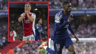 Entsetzen bei den „Gunners“, große Freude bei Ousmane Dembélé und seinen PSG-Kickern (Bild: AP)