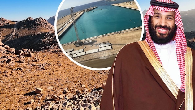 Kronprinz bin Salman ist überzeugt von seinem Projekt. Doch kann er es auch finanzieren? (Bild: EPA/Morkos Ishaq/HO, Giles Pendleton)