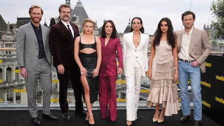 Wyatt Russell, David Harbour, Florence Pugh, Julia Louis-Dreyfus, Hannah John-Kamen, Geraldine Viswanathan und Lewis Pullman bei der London Premiere  (Bild: Scott A Garfitt)