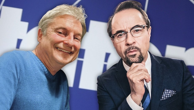Setzt Dorfer (l.) seinen Schmäh nun wie Liefers als Gerichtsmediziner ein? Nach über 20 Jahren Pause haben die Dreharbeiten der neuen Staffel von „Kommissar Rex“ begonnen. (Bild: Krone KREATIV/Alfred Dorfer ARD)