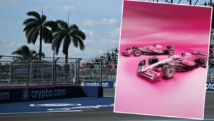 Die Racing Bulls setzen in Miami auf eine pinke Lackierung. (Bild: Krone KREATIV/APA/AFP/Jim WATSON, instagram.com/visacashapprb)