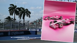 Die Racing Bulls setzen in Miami auf eine pinke Lackierung. (Bild: Krone KREATIV/APA/AFP/Jim WATSON, instagram.com/visacashapprb)