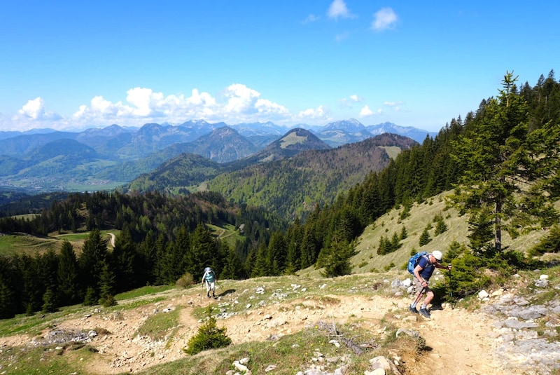 Während des Aufstieges zum Spitzstein zeigen sich im Norden die lieblichen, meist grünen Berge im benachbarten Bayern. (Bild: Peter Freiberger)