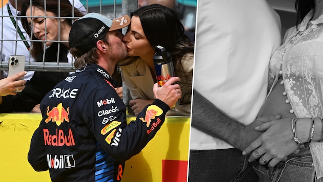 Max Verstappen und Freundin Kelly Piquet erwarten ihr erstes Kind. (Bild: Krone KREATIV/APA/Getty Images via AFP/GETTY IMAGES/Mark Sutton, instagram.com/kellypiquet)
