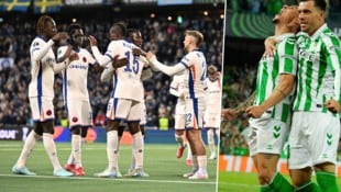 Chelsea feierte einen souveränen 4:1-Sieg gegen Djurgarden, Betis Sevilla bejubelte einen 2:1-Erfolg über den AC Florenz. (Bild: Krone KREATIV/APA/AFP/Jonathan NACKSTRAND, ASSOCIATED PRESS/Jose Breton)