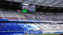 Hartbergs Fans sorgten für eine spektakuläre Choreo in Klagenfurt. (Bild: GEPA)