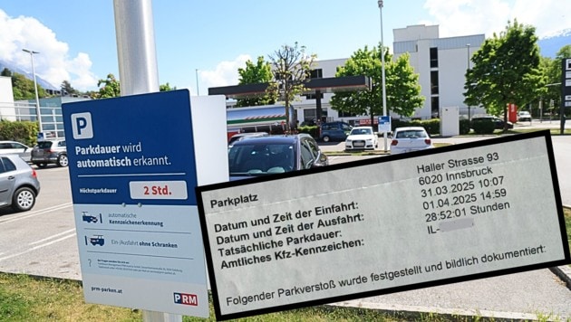 Auf diesem Parkplatz soll der Tiroler sein Auto mehr als 28 Stunden stehen gelassen haben.  (Bild: Christof Birbaumer, Privat, Krone KREATIV)