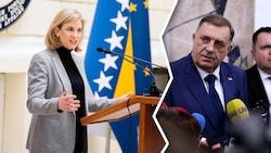 Meinl-Reisinger wurde von Dodik übel beschimpft. (Bild: APA/AFP/Krone KREATIV)
