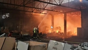 In Wiener Neustadt hat am Freitagabend eine Lagerhalle gebrannt. (Bild: FF Wr. Neustadt)