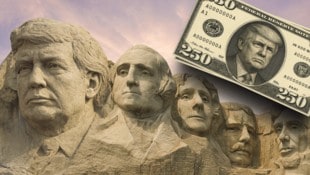 Anlässlich des 250-Jahre-Jubiläums der amerikanischen Unabhängigkeitserklärung will Donald Trump sich verewigen. (Bild: Krone KREATIV/ChatGPT)
