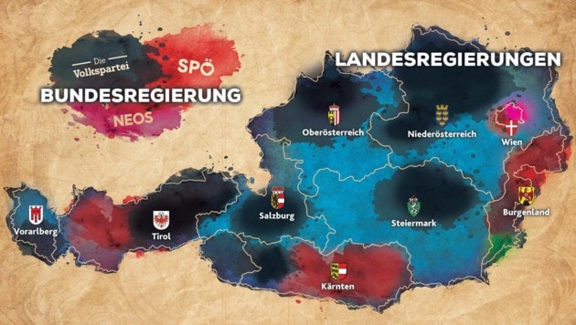 Nach den Wahlen 2024 und 2025 wurde Österreich politisch bunter. (Bild: Krone KREATIV)