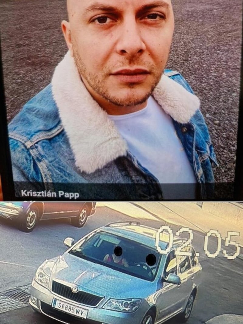 Krisztian Papp (Foto oben) und das gestohlene Mietauto, mit dem er auf Flucht sein soll. (Bild: LPD Salzburg)