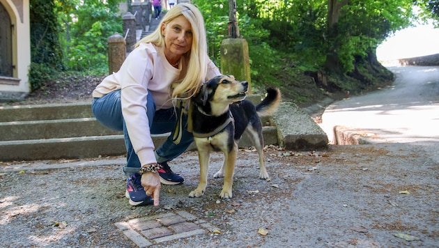 Manuela G. am Unfallort mit ihrem süßen Hund „Hope“. (Bild: Tröster Andreas)