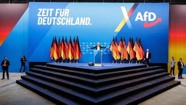 Parteivorsitzende Alice Weidel beim AfD-Kongress im Jänner 2025 (Bild: AFP/JENS SCHLUETER)
