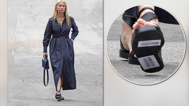 Gwyneth Paltrow zeigte sich perfekt gestylt. Wären da nicht die Preispickerln auf der Schuhsohle ... (Bild: PPS/www.PPS.at)