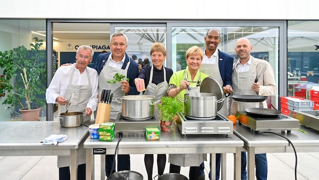 Ernst Vettori, Fritz Strobl, Annemarie Moser-Pröll, Elisabeth Max-Theurer, Christian Taylor und Christoph Sieber (v. l.). (Bild: Wenzel Markus)