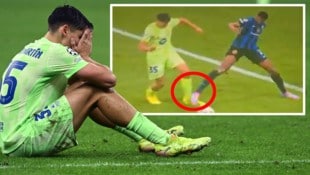 Gerard Martin war am Boden zerströt – wurde er vor dem 3:3 für Inter Mailand gefoult? (Bild: AFP/APA/PIERO CRUCIATTI)