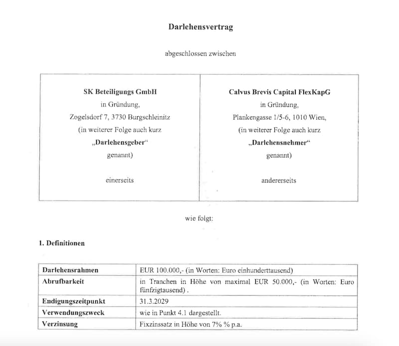 Auszug aus dem Darlehensvertrag (Bild: zVg)