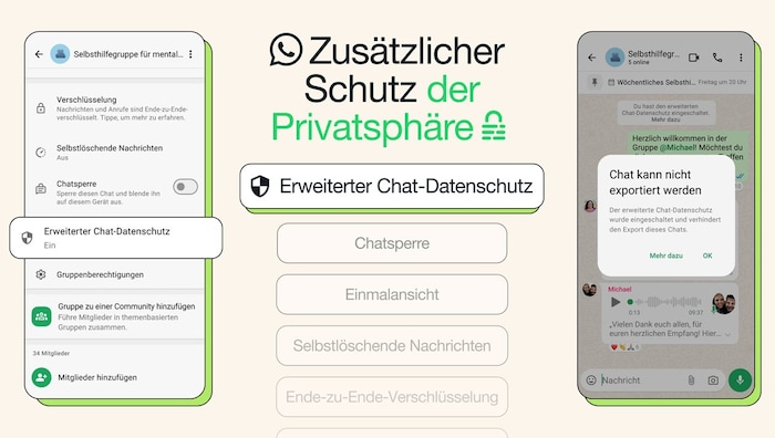 Verspricht Abhilfe, allerdings noch nicht breit ausgerollt: WhatsApp bekommt einen „erweiterten Chat-Datenschutz“, der die KI aussperrt.