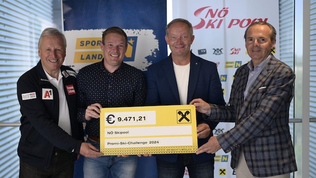 Fast 10.000 Euro wurden an den NÖ Skiverband übergeben: Präsident Labenbacher, Henneis, Zöchling, Freunthaller (v. li.) im Bild. (Bild: Imre Antal)