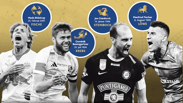 Die Kapitäne der vier Titelanwärter Salzburg, WAC, Sturm und Austria (v. li.)