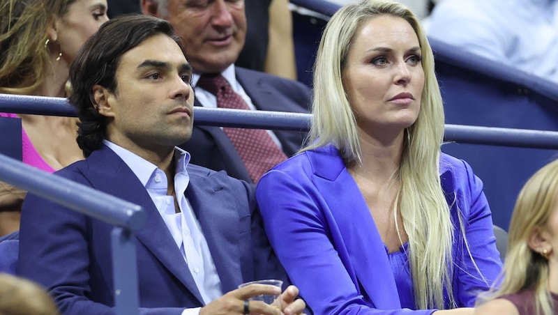 Lindsey Vonn bei den US Open 2023 mit ihrem nunmehrigen Ex-Freund Diego Osorio (Bild: AFP/APA/Getty Images via AFP/GETTY IMAGES/MATTHEW STOCKMAN)