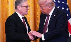 Der britische Premierminister Keir Starmer und US-Präsident Donald Trump im Weißen Haus im ...