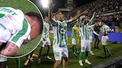 Betis Sevilla jubelt über den Finaleinzug, bei Antony fließen Freudentränen. (Bild: Krone KREATIV/AP/Marco Bucco, x.com/TouchlineX)