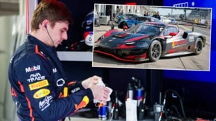 Max Verstappen fuhr einen GT3 Ferrari am Nürburgring. (Bild: Krone KREATIV/APA/Getty Images via AFP/GETTY IMAGES/Mark Thompson, x.com/tgruener)