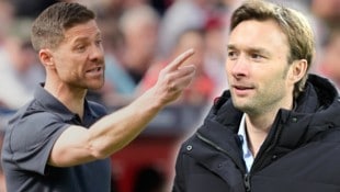 Xabi Alonso verlässt Bayer Leverkusen zum Saisonende. Sportchef Simon Rolfes (re.) ist auf der Suche nach einem Nachfolger. (Bild: Krone KREATIV/ASSOCIATED PRESS/Martin Meissner, GEPA Pictures)