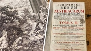Lange verschollen, schön illustriert: das Werk mit dem (verkürzten) Titel: „Scriptores Rerum Austriacarum“  (Bild: Krone KREATIV/Unibibliothek Wien)