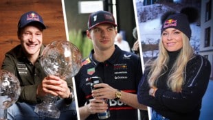 Marco Odermatt, Max Verstappen und Lindsey Vonn sprechen über die Hintergründe, die den kleinen Unterschied zwischen Sieg und Niederlage bedeuten. (Bild: Krone KREATIV/Christof Birbaumer, Sepp Pail, EPA)