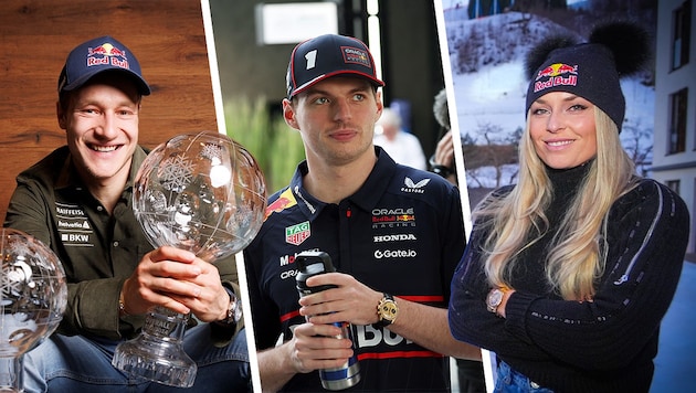 Marco Odermatt, Max Verstappen und Lindsey Vonn sprechen über die Hintergründe, die den kleinen Unterschied zwischen Sieg und Niederlage bedeuten. (Bild: Krone KREATIV/Christof Birbaumer, Sepp Pail, EPA)