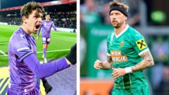Austrias Dominik Fitz kracht heute auf Rapids Stefan Burgstaller. (Bild: Krone Kreativ)