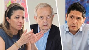 Die Führungsriege der Wiener Ärztekammer: Präsident der Wiener Ärztekammer: Dr. Johannes Steinhart (Mitte), Vizepräsidentin und Kurienobfrau Dr. Naghme Kamaleyan-Schmied sowie Vizepräsident und Kurienobmann Dr. Eduardo Maldonado-González (Bild: Krone KREATIV/Zwefo)