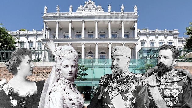 Luise, Amelie, Ferdinand und Philipp Coburg vor dem Familienpalais