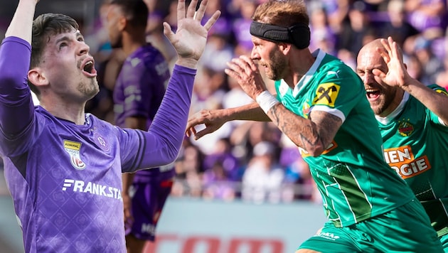 Burgstaller traf zu Rapids 1:0, Fitz Ausgleich per Elfmeter war am Ende zu wenig für die Austria. (Bild: Krone KREATIV/GEPA pictures)