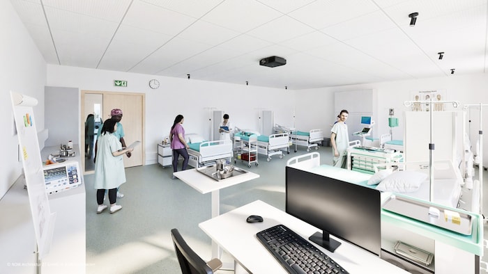 Diese Visualisierung zeigt, wie ein Simulations- kranken- zimmer in Kapfenberg aussehen soll.